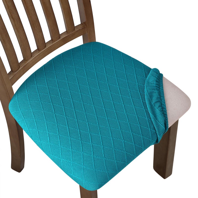 Fuloon Stretch Chair Seat Covers 6 PCS, Removable Washable Dining Chair Covers Anti-Dust Dining Room Seat Cushion Slipcovers (6, Peacock Blue) - Image 1